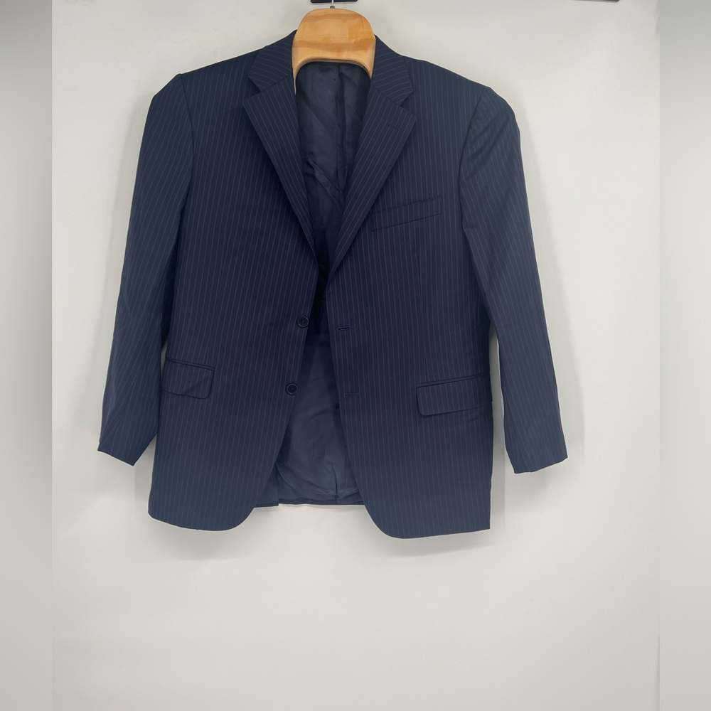 Canali Mens Suit Jacket 42" Blue Pinstripe 3 Button Blazer 100%‎ Wool Made Italy